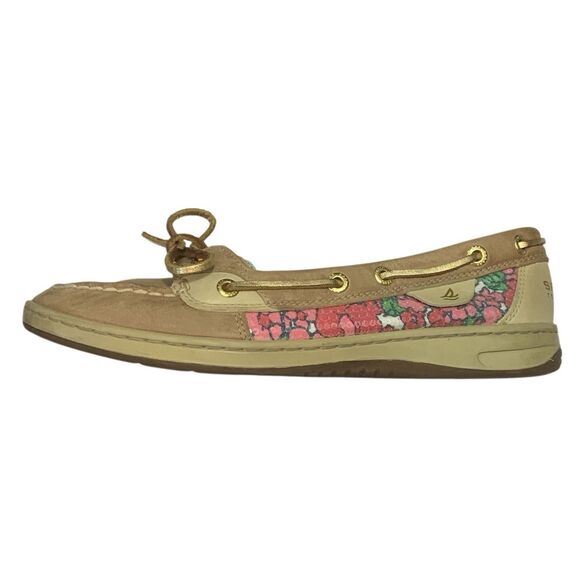 Sperry Top-Sider Angelfish Berry Floral Sequin Boat Shoes Tan Leather Size 7 - Picture 12 of 16